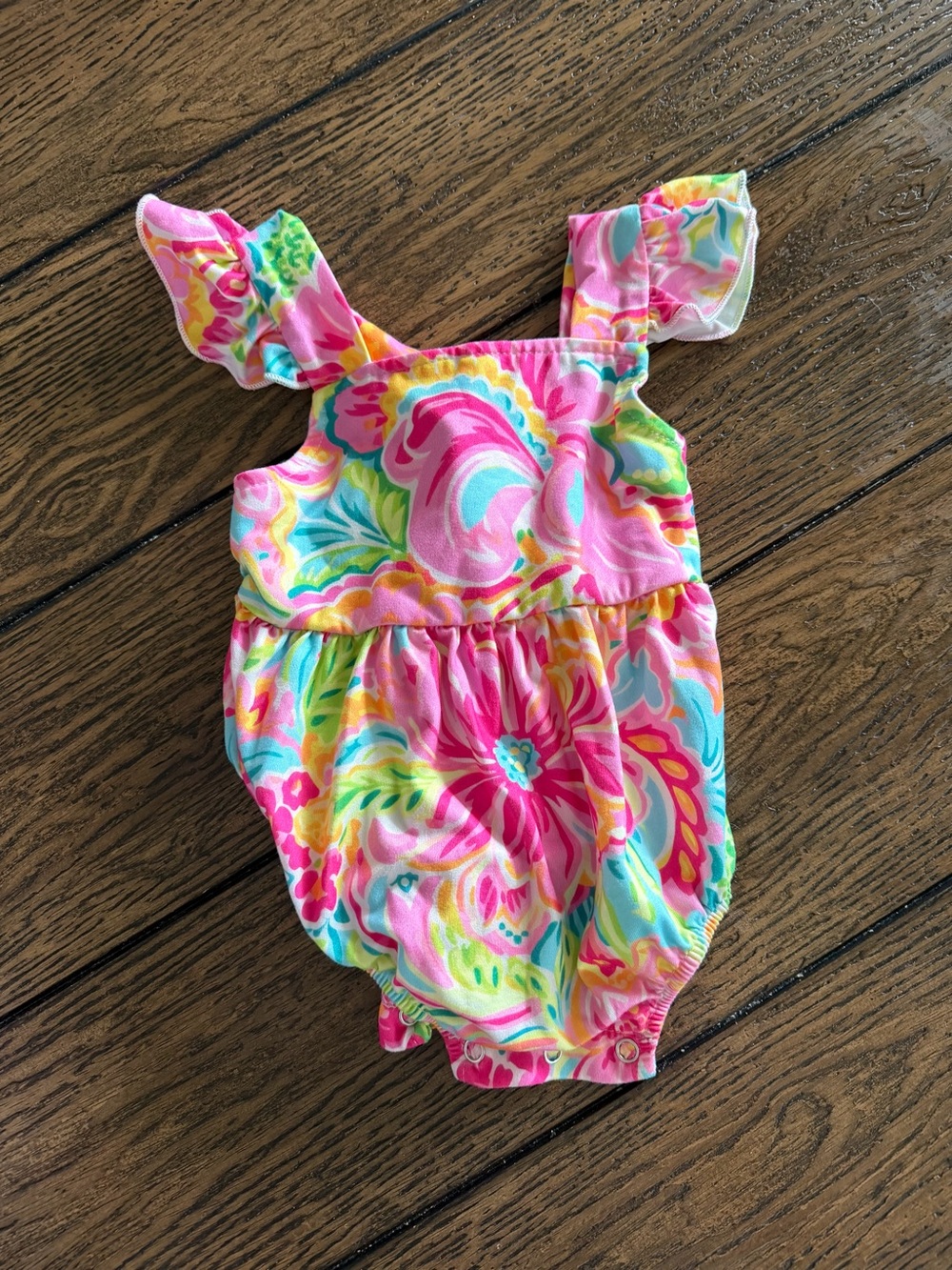 Toddler Floral Pink Multi One-Piece Romper with Ruffle Straps